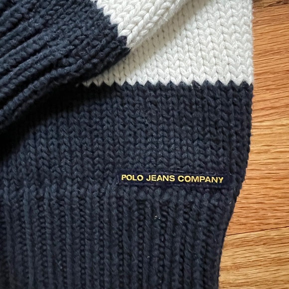 VTG. Ralph Lauren navy blue/white Polo Jeans 100% cotton turtleneck women’s XS-S - Picture 3 of 8